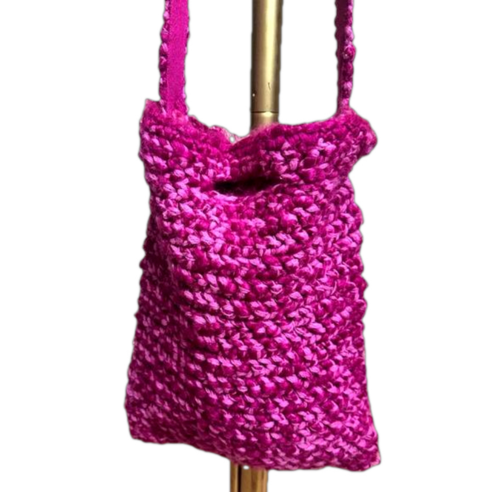 Vintage GAP Pink Crochet Knit Crossbody Bag Y2K Boho Festival Shoulder Purse - Picture 5 of 11